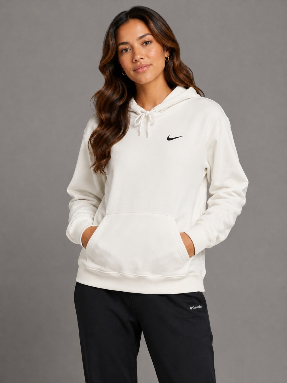 Nike Women's White Pullover Hoodie with Black Swoosh